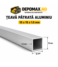 Teava patrata aluminiu 15 x 15 x 1.5 mm, 6 metri (EN AW-6060)